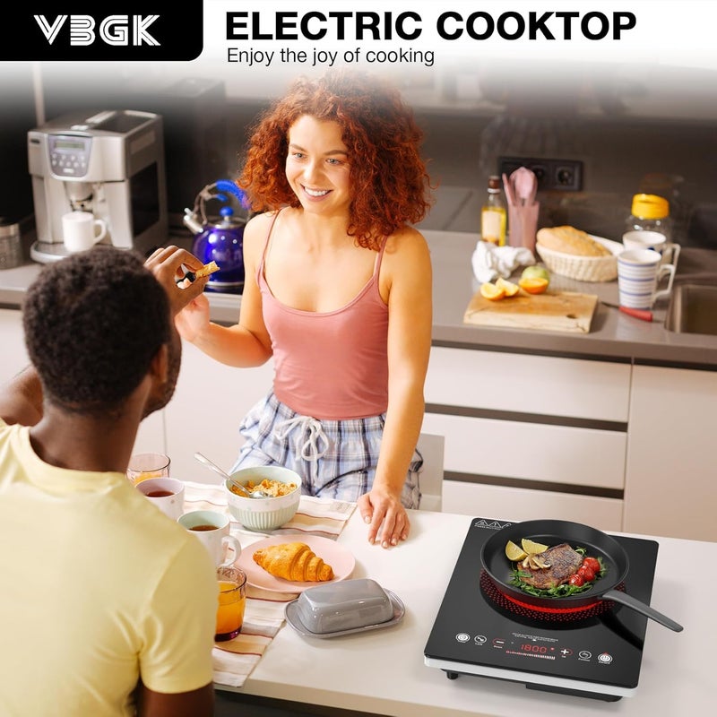 Bgk Single Burner Electric Cooktop,110V 1800W Electric Stove Top with LED Touch Control,Single electric burner 9 Power Levels, 4 hTimer, Safety Lock,Overheat protection - Image 2